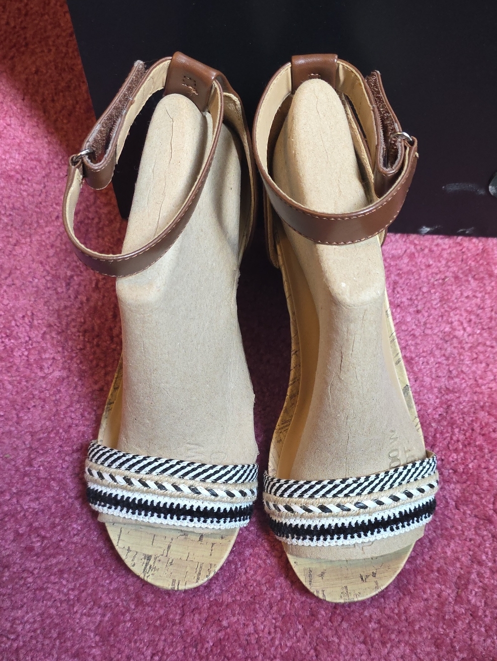 Naturalizer Brown Ankle-Strap Wedge Sandals.  Black & White Braided Toe - Women
